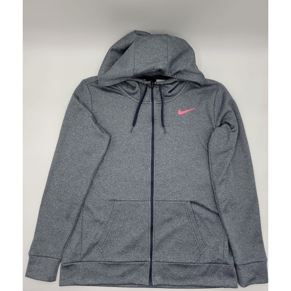 Nike Dri-Fit Women's Gray Pink Logo Hoodie Swoosh Sweatshirt Size‎ Small #C479